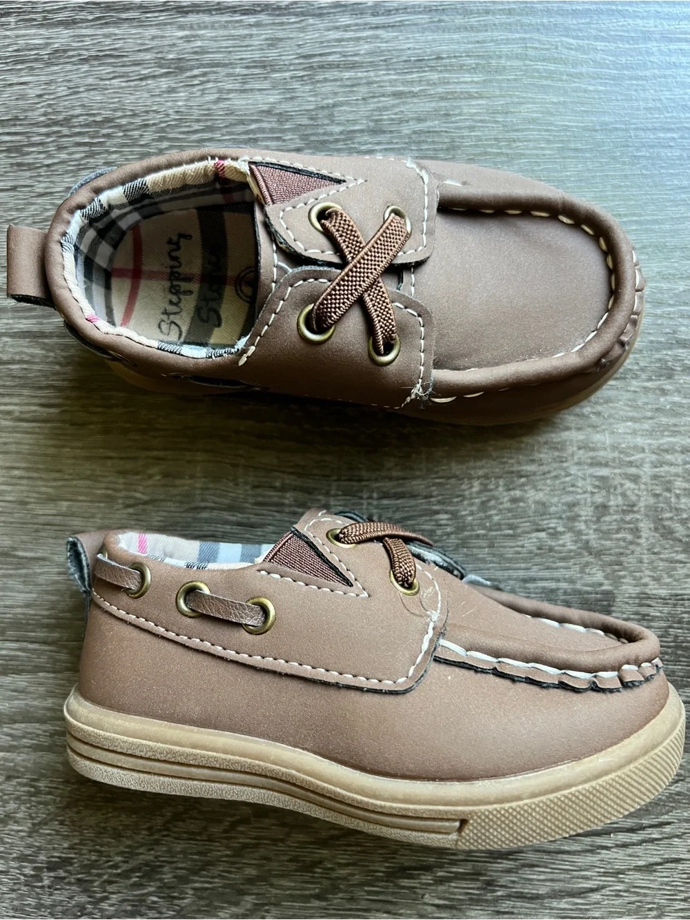 Stepping Stones Toddler Boat Shoes Size 4 Brown Casual Dress Shoes